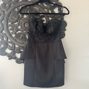 2B Black Lace Peplum Mini Dress